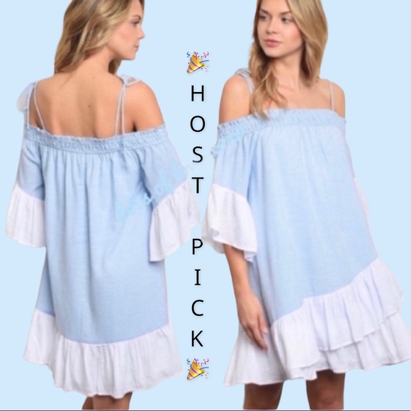 Dresses & Skirts - ❌DONATED❌Blue Stripe Off The Shoulders Oversized Flowy Ruffle Hem Dress